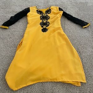 Yellow and black kurti salwar kameez
